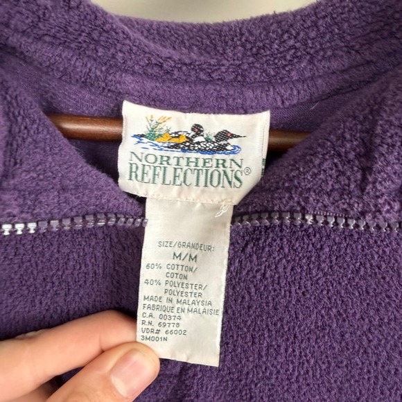 Vintage Northern Reflections Purple Fleece Nature Leaf Quarter Zip Sweater Med - Picture 3 of 5